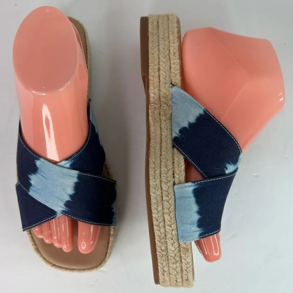 NWOB! Lucky Brand Gayte Espadrilles Slip On Denim Blue Tie Dye Sandals Sz 7.5